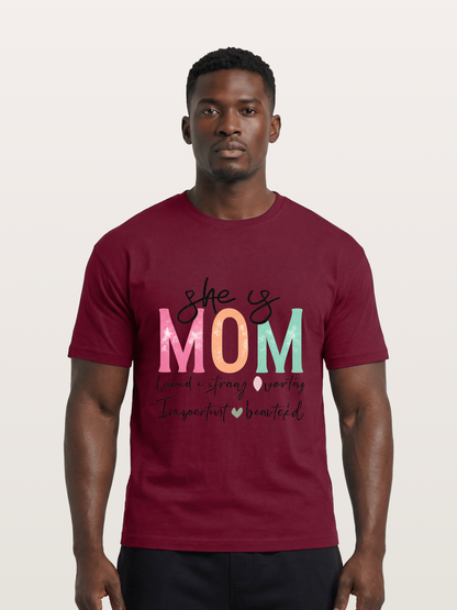 She is Mom Boho Pastel Print Gildan T-shirt