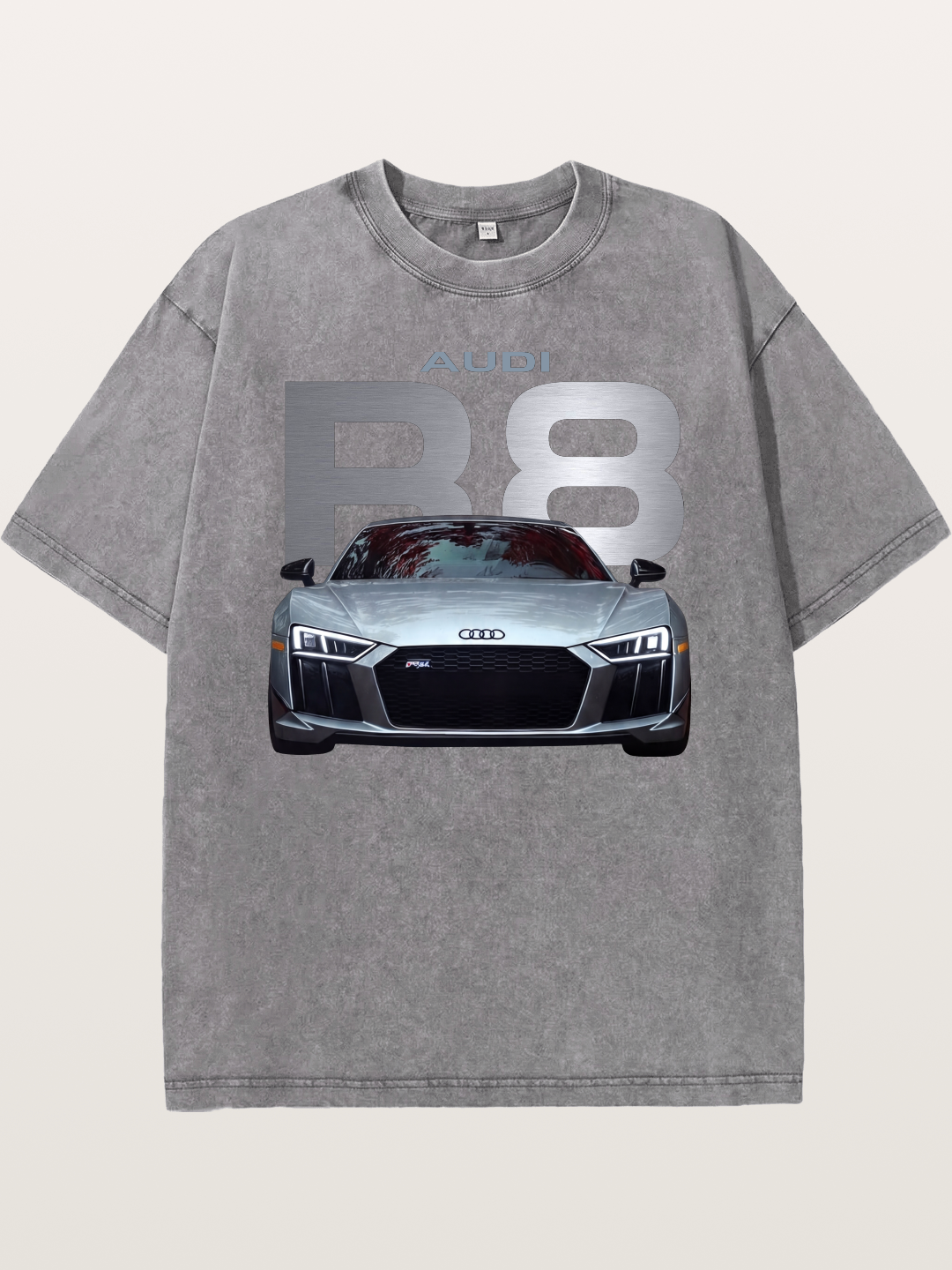 Audi R8 Silver Supercar Front Washed T-shirt