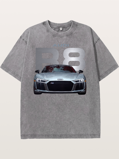 Audi R8 Silver Supercar Front Washed T-shirt