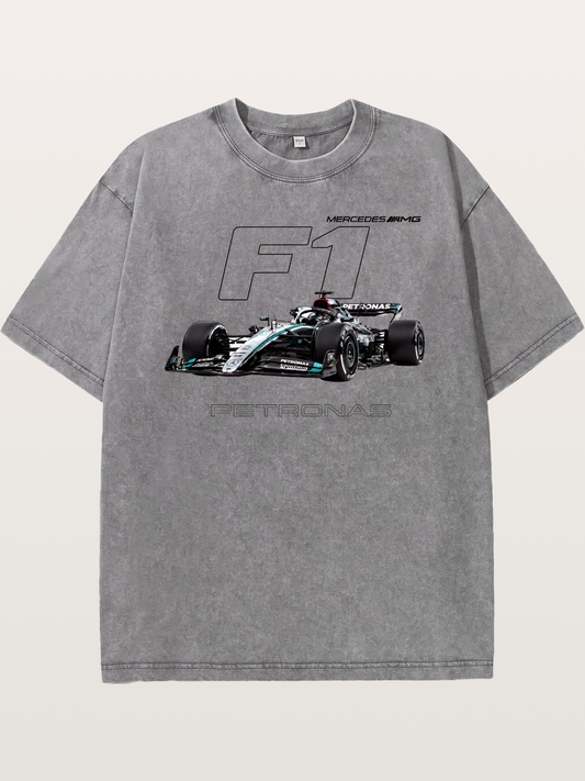 Mercedes F1 Formula Car Print Washed T-shirt