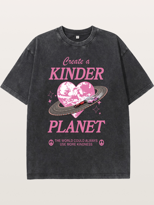 Pink Heart Earth Race Washed T-shirt