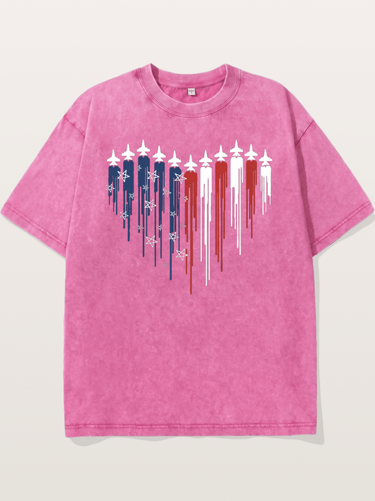American Flag Paint Drip Design Washed T-shirt