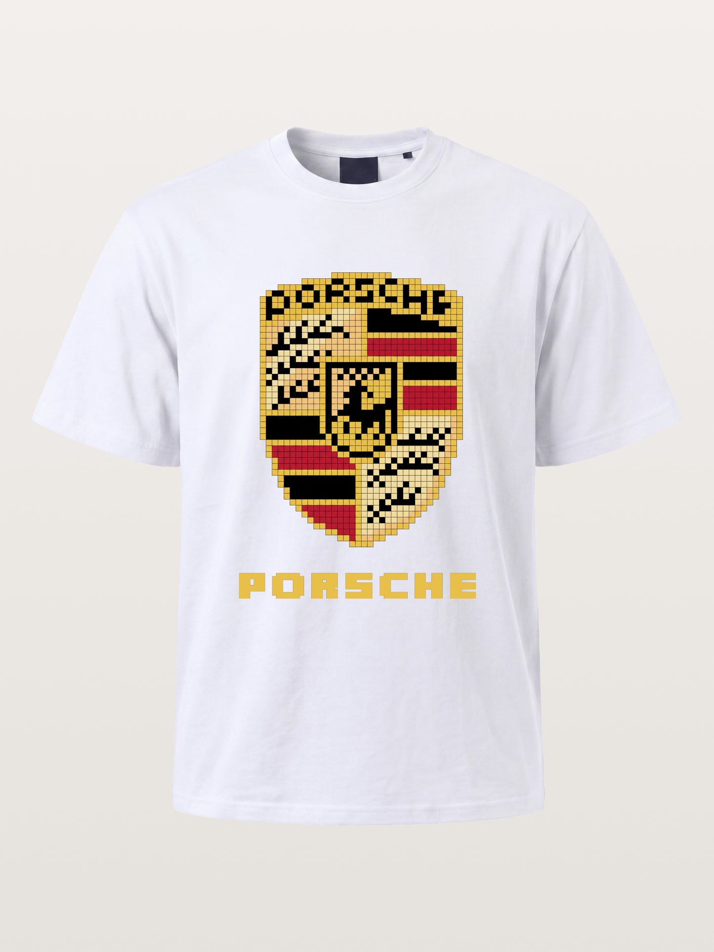 Pixel Mosaic Porsche Crest Emblem Cotton T-shirt