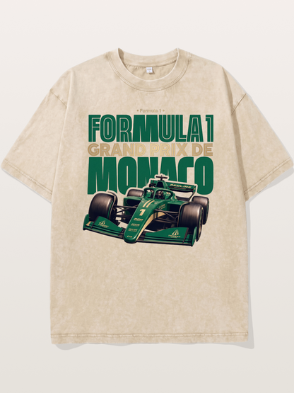 Green Monaco F1 Race Print Washed T-shirt