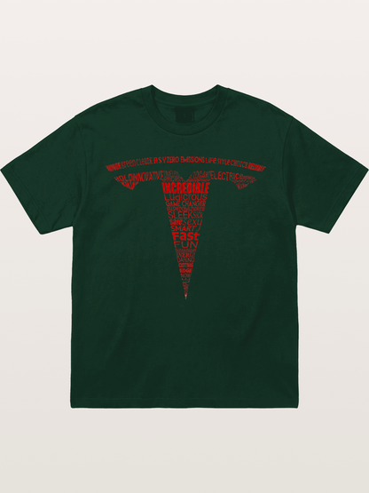 Tesla Word Cloud Heart Print Gildan T-shirt
