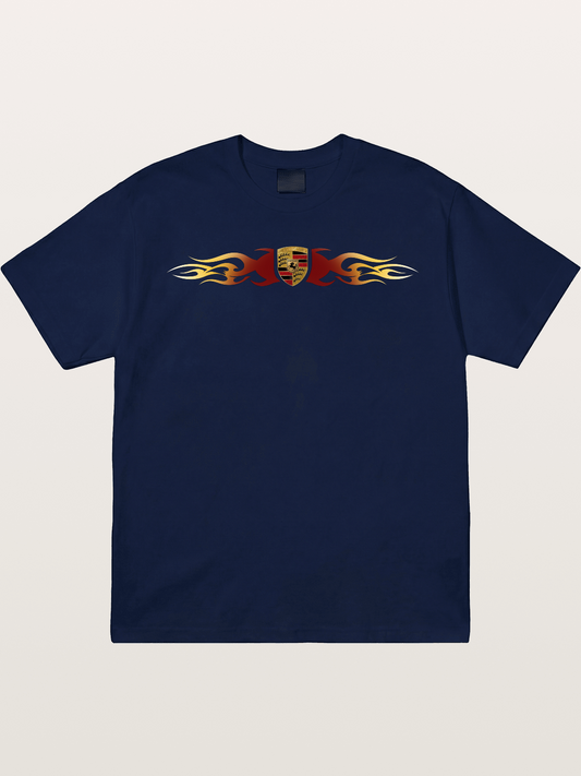 Porsche Crest Flame Stripe Gildan T-shirt