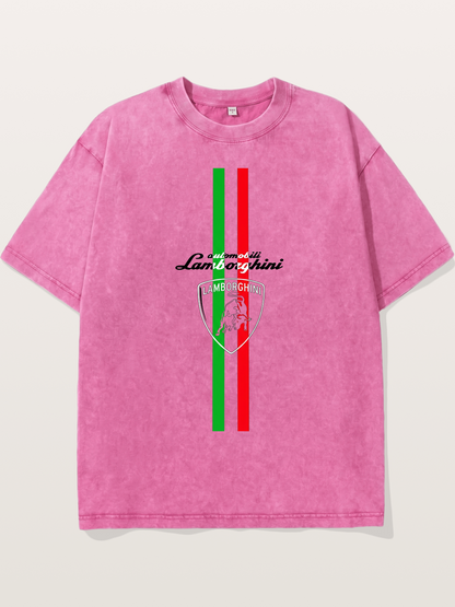 Italian Flag Lamborghini Print Washed T-shirt