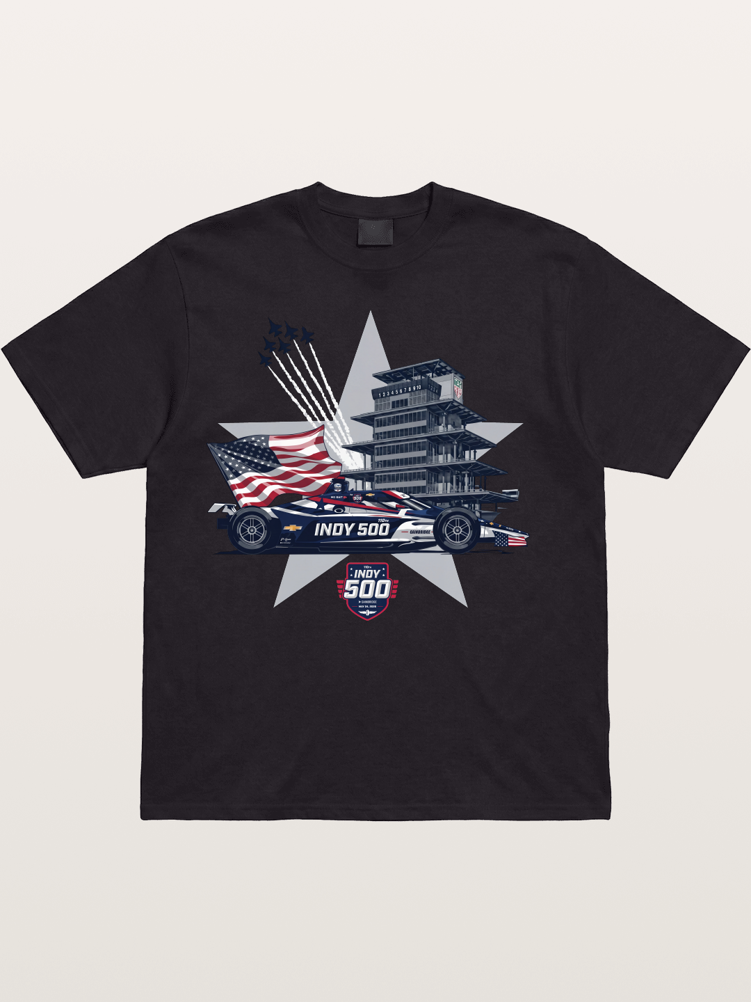 Indy 500 Pagoda Star Flag Illustration Cotton T-shirt