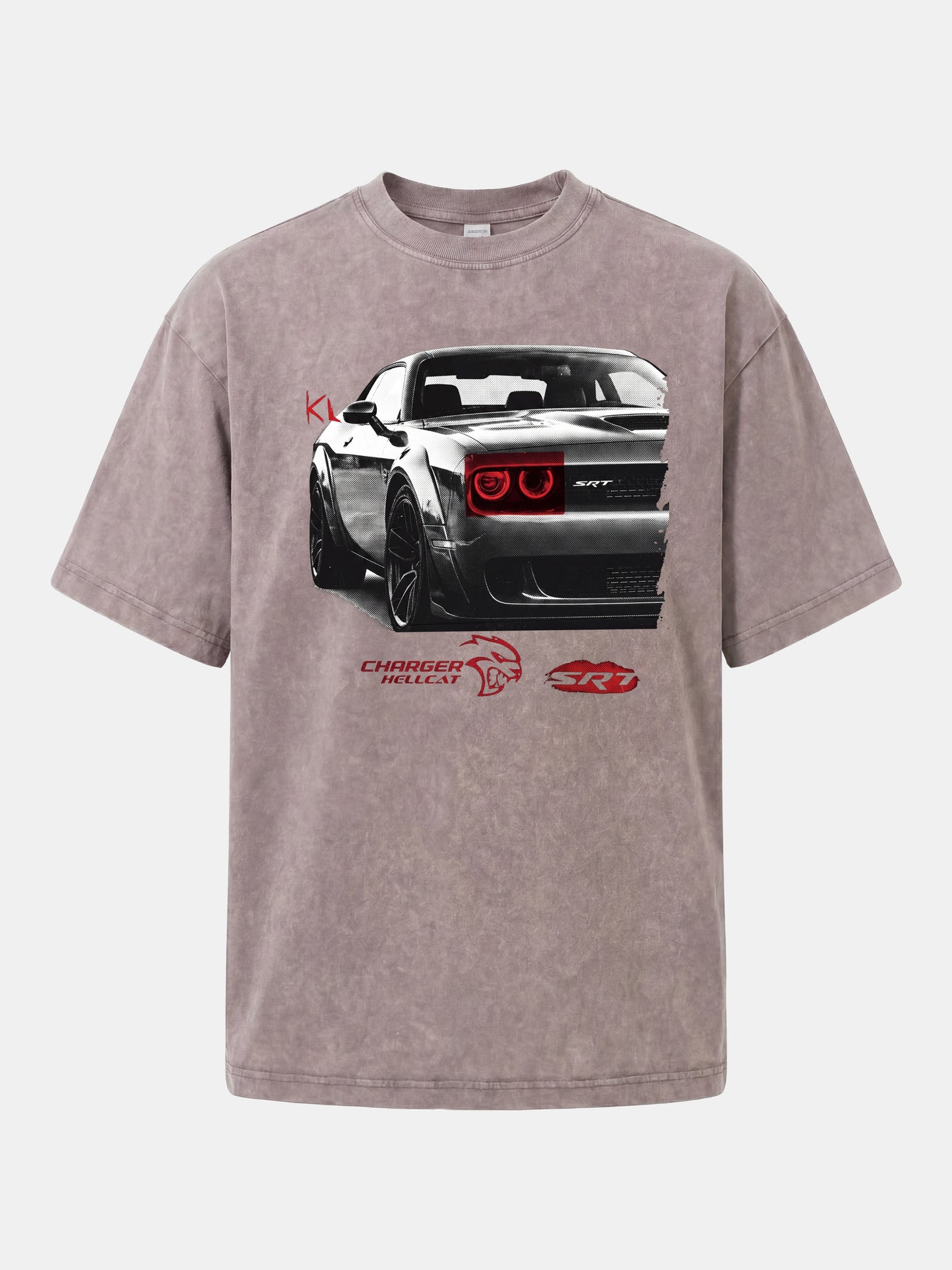 Red Taillight Hellcat Grunge Print Washed T-shirt