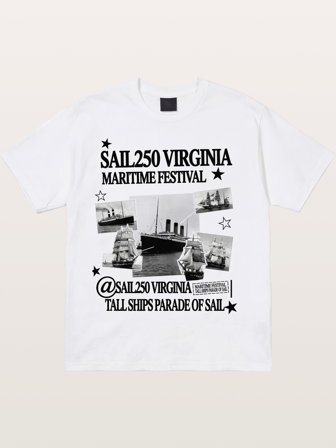 Collage Black White Sailboat Card Cotton T-shirt