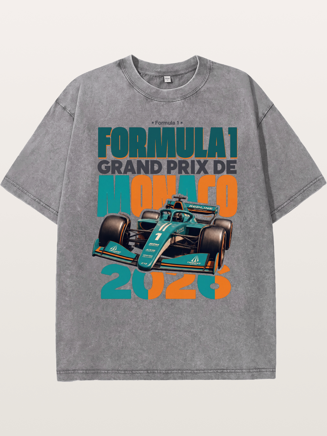 Teal Orange Monaco F1 Poster Washed T-shirt