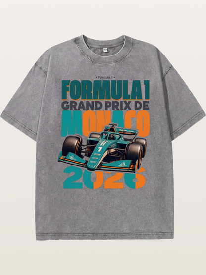 Teal Orange Monaco F1 Poster Washed T-shirt