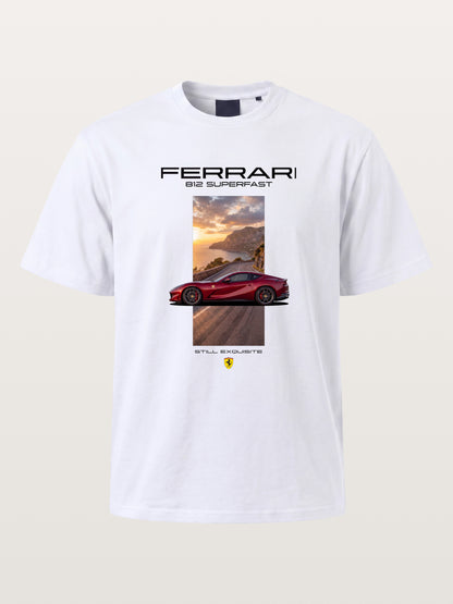Ferrari 812 Tuscan Road Print Cotton T-shirt