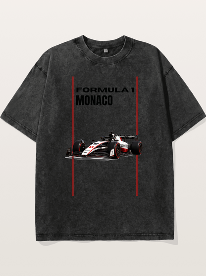 Minimal F1 Monaco Race Card Washed T-shirt