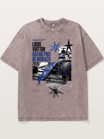 Blue LV F1 Monaco Poster Washed T-shirt