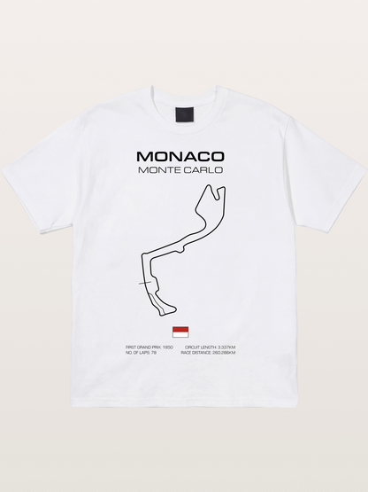 Monaco Circuit Minimal Line With Flag Cotton T-shirt