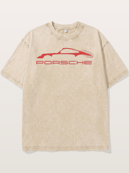 Red Porsche Silhouette Art Washed T-shirt