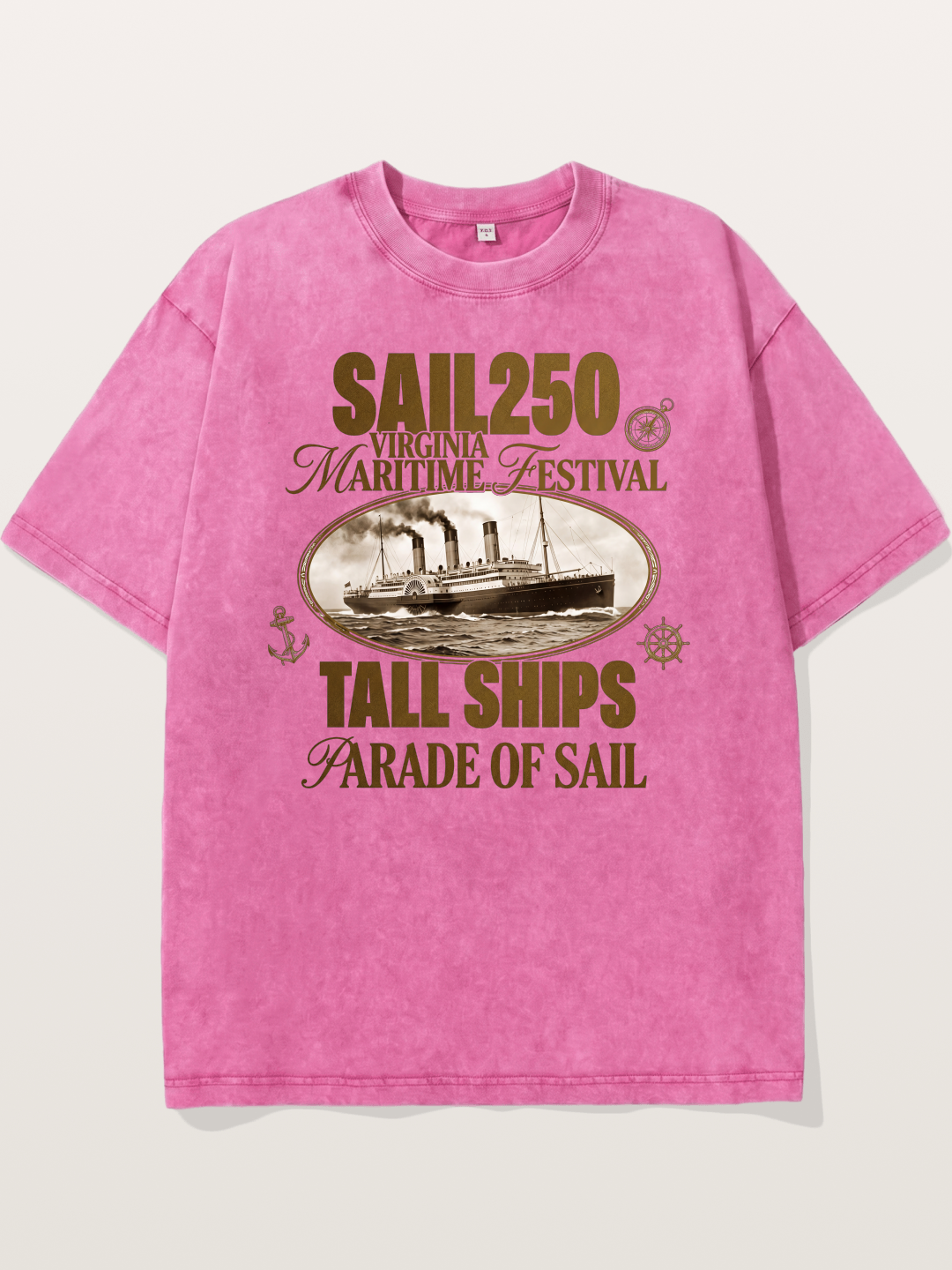 Vintage Sail Ship Maritime Print Washed T-shirt