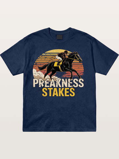Preakness Stakes Retro Sunset Print Cotton T-shirt