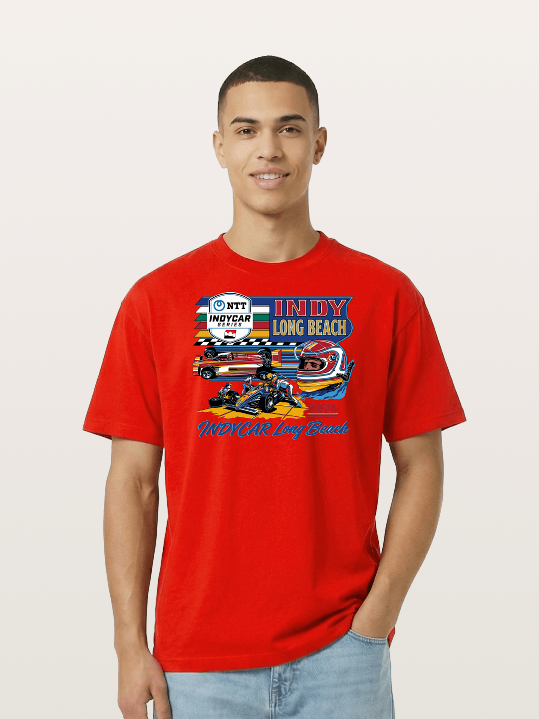 IndyCar Long Beach Vintage Art Cotton T-shirt