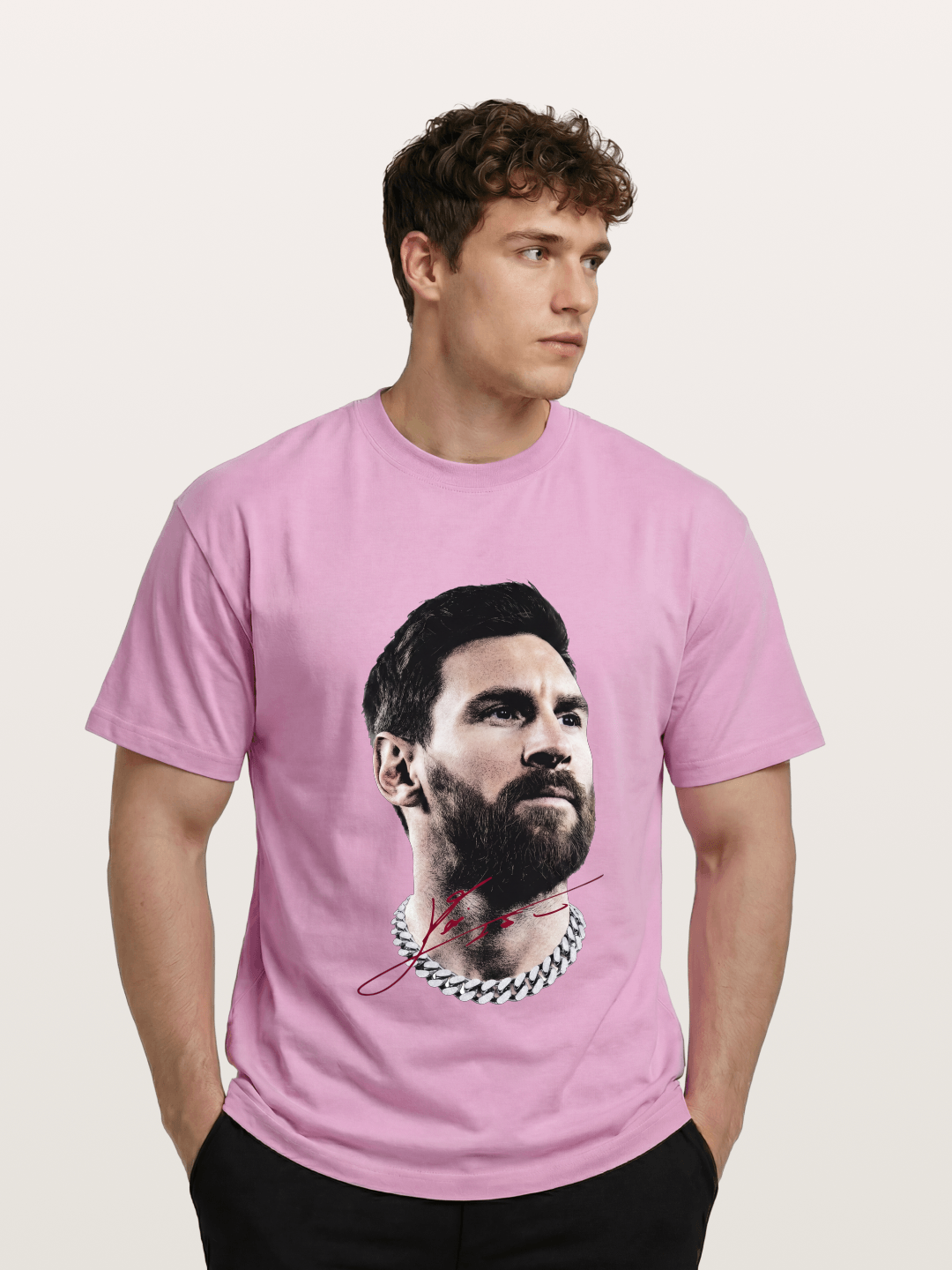 Messi Black White Signature Portrait Gildan T-shirt
