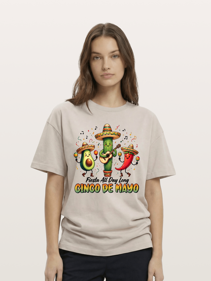 Mexican Fiesta Cartoon Characters Cotton T-shirt