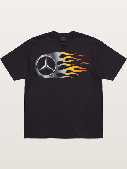 Mercedes Star With Flame Design Cotton T-shirt
