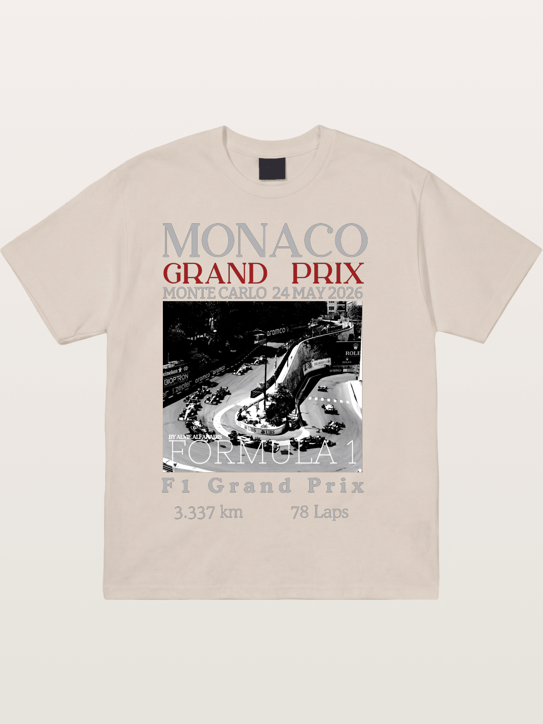 Monaco Grand Prix Black White Aerial Cotton T-shirt