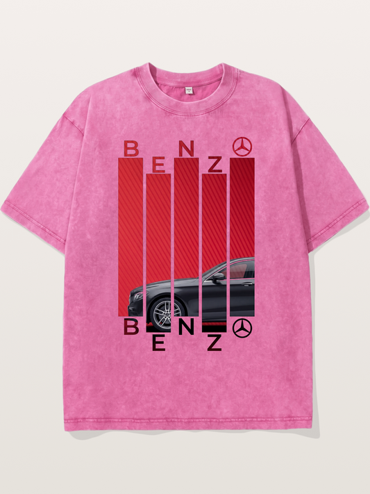 Benz Barcode Style Print Washed T-shirt