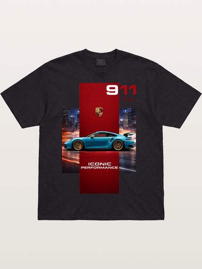 Porsche 911 Turbo S Blue Iconic Cotton T-shirt