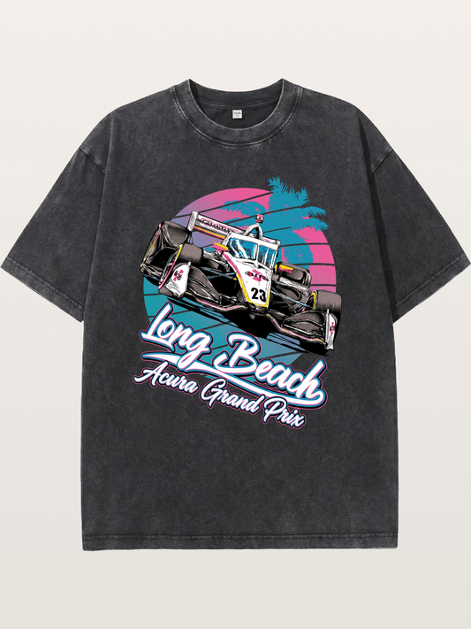 Retro Long Beach Race Graphic Washed T-shirt