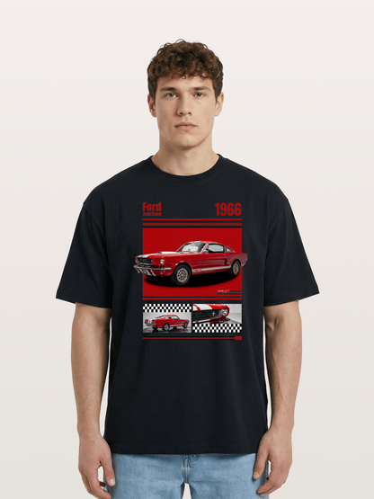 1966 Ford Mustang Fastback Red White Cotton T-shirt