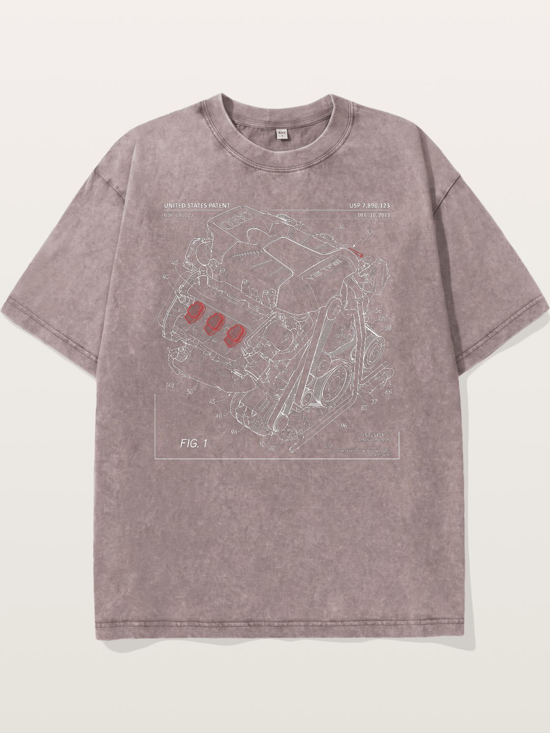 V6 TFSI Audi Powertrain Patent Drawing Washed T-shirt