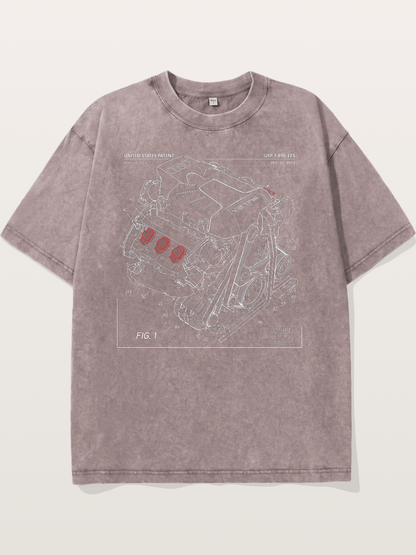 V6 TFSI Audi Powertrain Patent Drawing Washed T-shirt