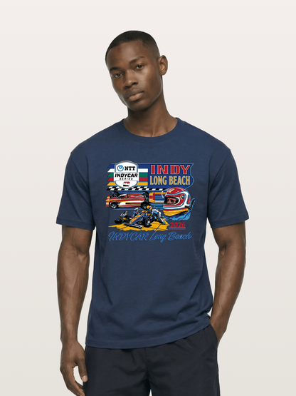 IndyCar Long Beach Vintage Art Cotton T-shirt