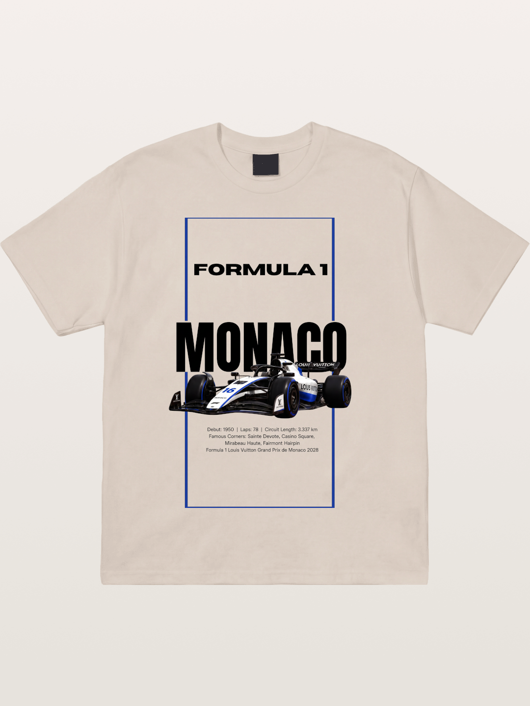 Monaco F1 LV Blue Border Print Cotton T-shirt