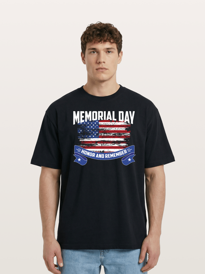 Honor and Remember Memorial Day Flag Cotton T-shirt