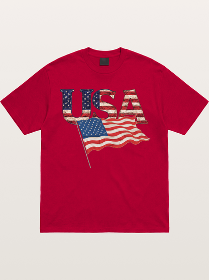 USA Letters American Flag Texture Gildan T-shirt