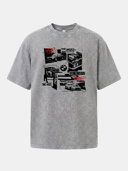 BMW E30 Collage Graffiti Art Washed T-shirt