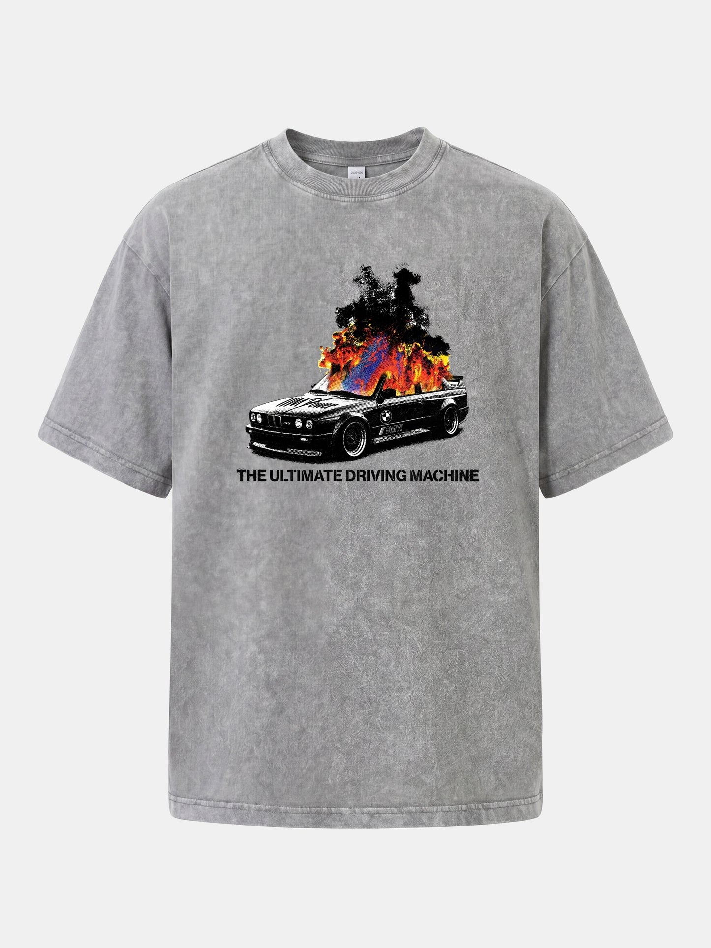 Burning BMW Retro Halftone Poster Washed T-shirt
