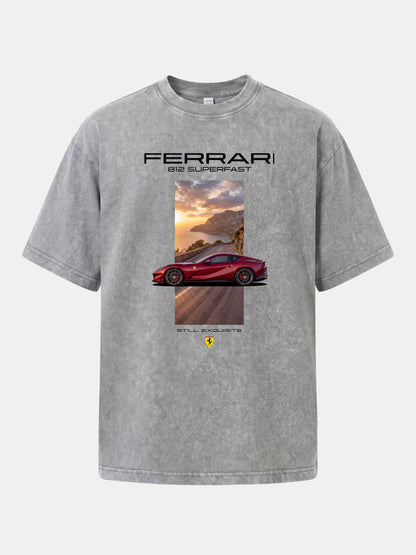 Ferrari 812 Tuscan Road Print Washed T-shirt