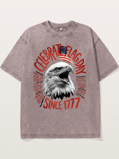 Eagle Celebrate Flag Day 1777 Washed T-shirt