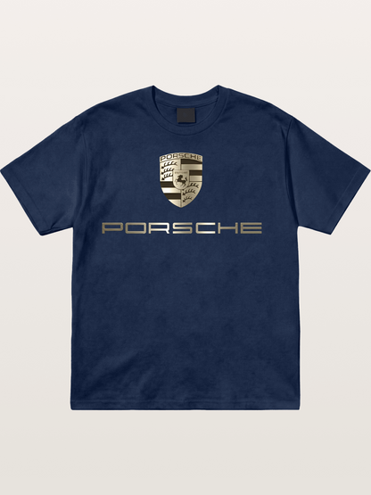Metallic Porsche Shield Logo Cotton T-shirt