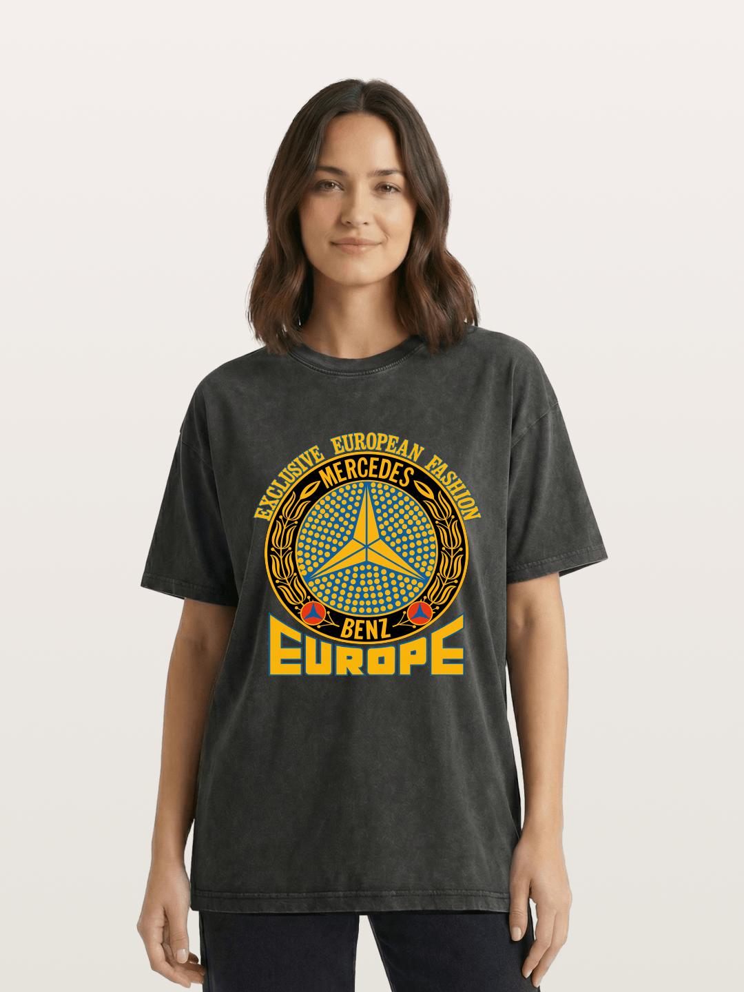 European Fashion Mercedes Print Washed T-shirt