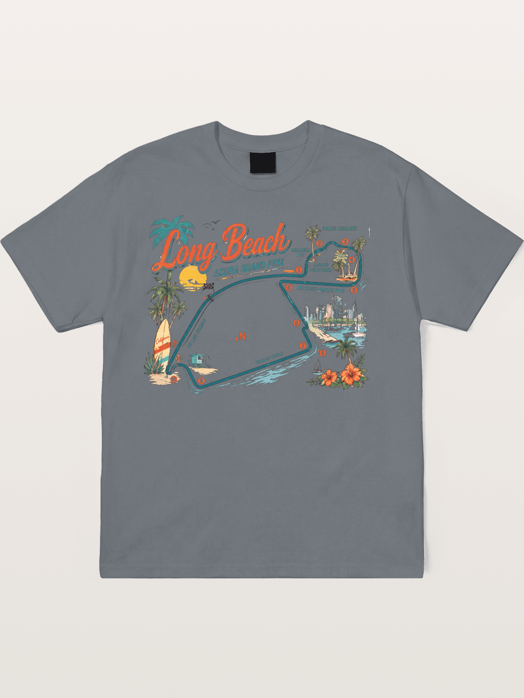 Long Beach Circuit Track Map Graphic Cotton T-shirt