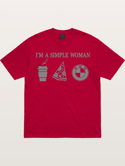 Simple Woman BMW Coffee Pizza Art Gildan T-shirt