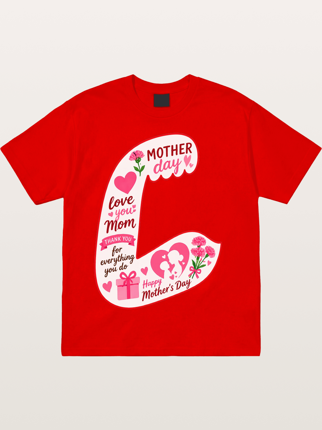 Mother's Day Love You Mom Art Cotton T-shirt