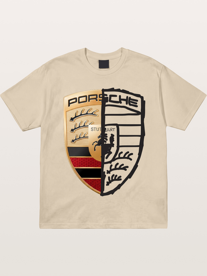 Porsche Crest Split Black And Gold Gildan T-shirt