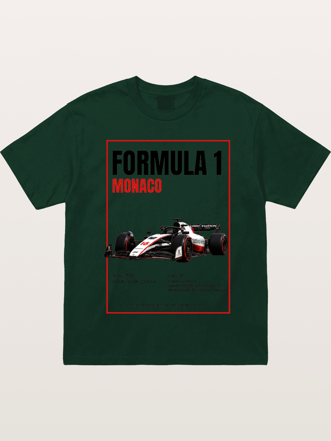F1 Monaco LV Racing Car Poster Gildan T-shirt