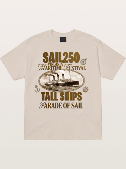 Vintage Sail Ship Maritime Print Cotton T-shirt